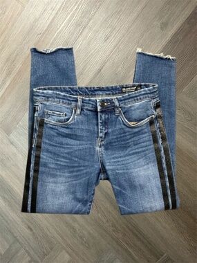 BLANKNYC Glitter Stripe Crop Skinny Classique Jeans Womens 28 Blue Raw Hem‎